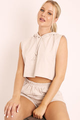 Beige Hooded Top and Shorts Loungewear Co-ord - Hannie-Loungewear