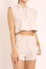 Beige Hooded Top and Shorts Loungewear Co-ord - Hannie-Loungewear