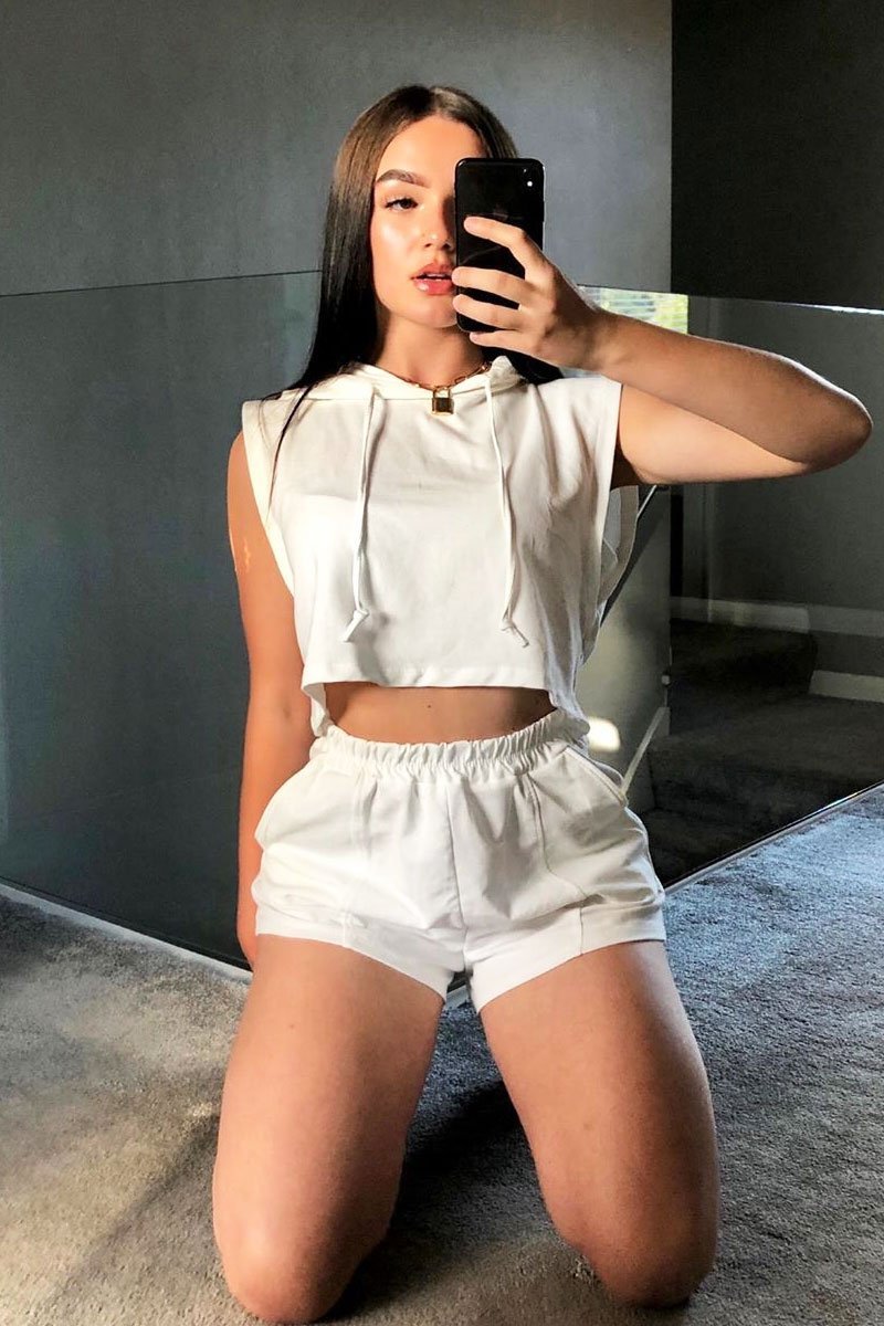 Beige Hooded Top and Shorts Loungewear Co-ord - Hannie-Loungewear