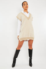 Beige Houndstooth Knit Vest - Hazel-Jumper
