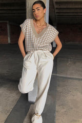 Beige Houndstooth Knit Vest - Hazel-Jumper