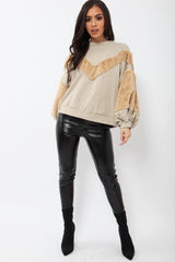 Beige Jumper with Camel Fur - Lara-Tops