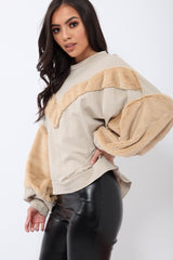 Beige Jumper with Camel Fur - Lara-Tops