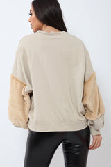 Beige Jumper with Camel Fur - Lara-Tops