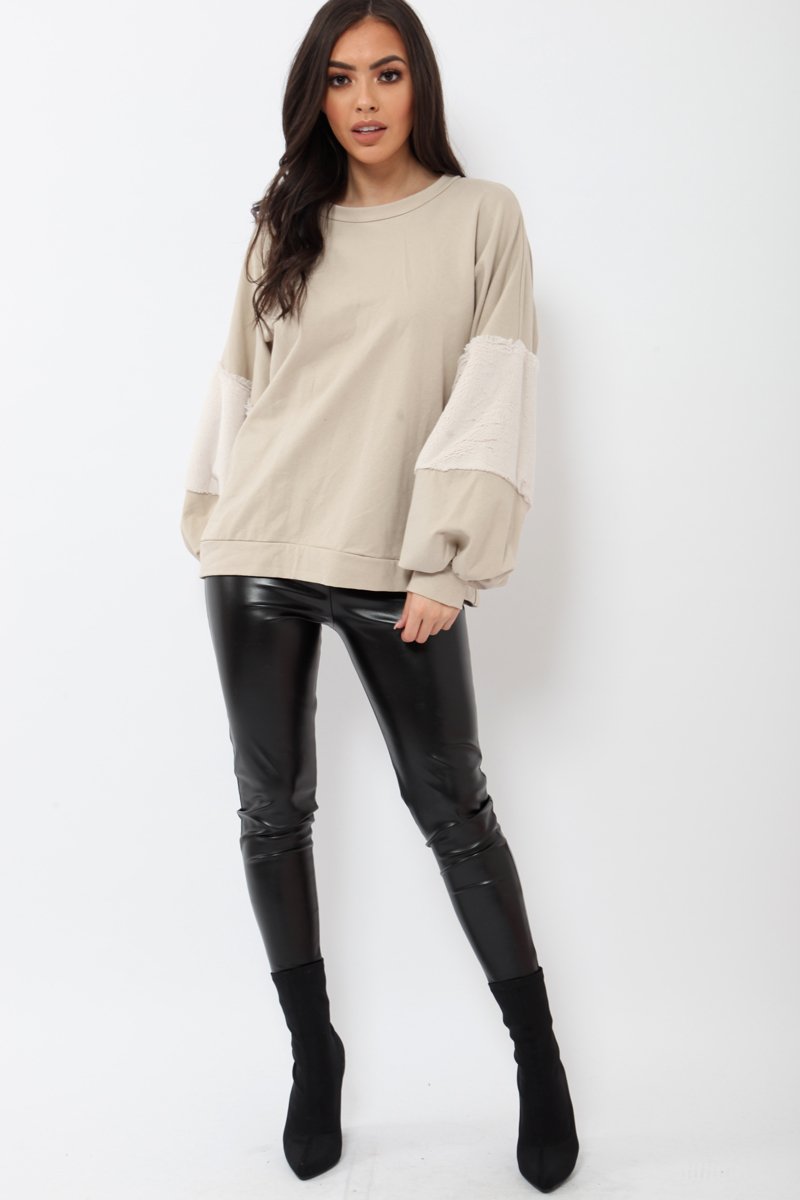 Beige Jumper with Fur Sleeves - Stephanie-Jumper
