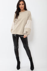 Beige Jumper with Fur Sleeves - Stephanie-Jumper