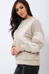 Beige Jumper with Fur on Front and Sleeves - Mercedes-Jumper