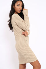 Beige Knit Distressed Jumper Dress - Cheryl-Dresses