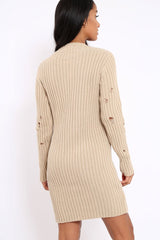 Beige Knit Distressed Jumper Dress - Cheryl-Dresses