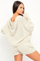 Beige Knit Hoodie Cardigan + Shorts Co-ord - Esther-Co-ords