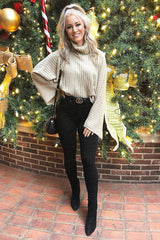 Beige Knit Roll Neck Batwing Jumper - Fallon-Jumper