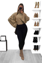 Beige Knit Roll Neck Batwing Jumper - Fallon-Jumper
