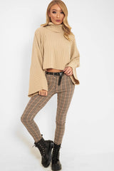 Beige Knit Roll Neck Batwing Jumper - Fallon-Jumper
