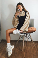 Beige Knit Roll Neck Batwing Jumper - Fallon-Jumper