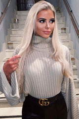 Beige Knit Roll Neck Batwing Jumper - Fallon-Jumper