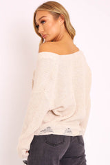 Beige Knitted Distressed Button Front Cardigan - Trudie-Cardigans
