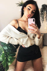 Beige Knitted Distressed Button Front Cardigan - Trudie-Cardigans