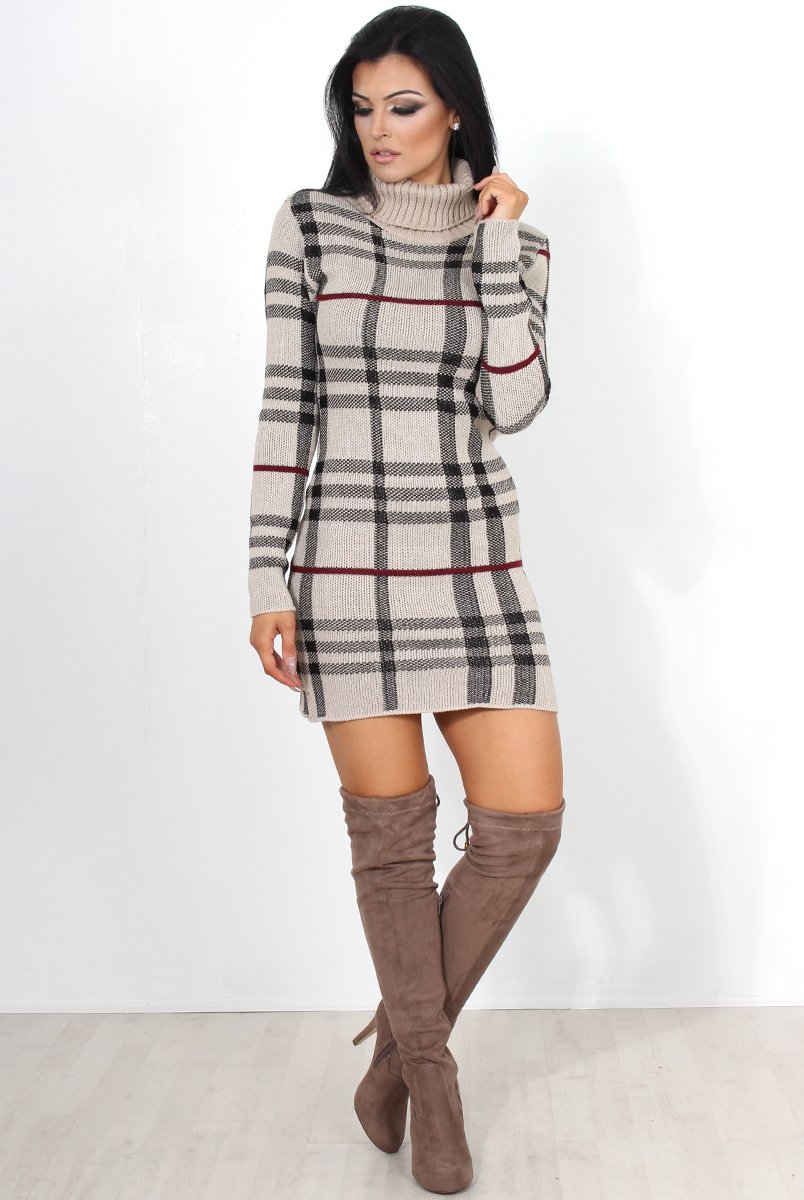 Beige Knitted Jumper Dress-Kande-Dresses