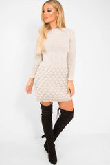 Beige Knitted Jumper Midi Dress - Izzy-Dresses