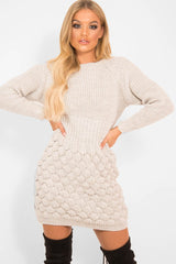 Beige Knitted Jumper Midi Dress - Izzy-Dresses
