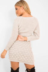 Beige Knitted Jumper Midi Dress - Izzy-Dresses