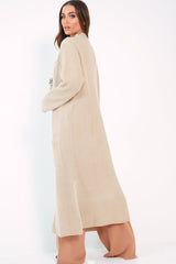 Beige Knitted Longline Cardigan - Jadamarie-Knitwear
