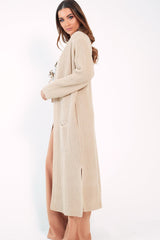 Beige Knitted Longline Cardigan - Jadamarie-Knitwear