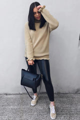 Beige Knitted Ruffle Jumper Dress with Elasticated hems - Velma-Dresses