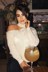 Beige Knitted Slash Neck Off Shoulder Jumper - Hazel-Jumper