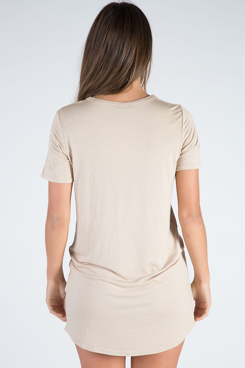 Beige Laser Cut Tie Dye T Shirt Dress - Imogen-Dresses