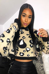 Beige Leopard Crop Batwing Jumper - Raigen-Jumper