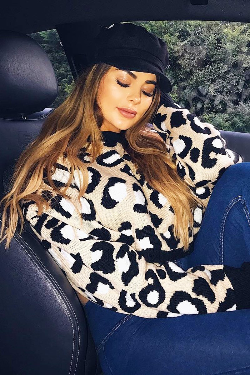 Beige Leopard Crop Batwing Jumper - Raigen-Jumper