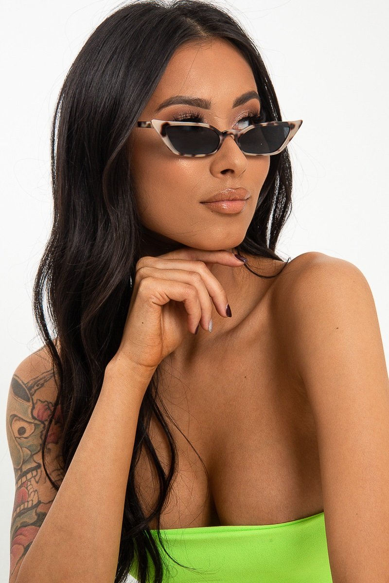 Beige Leopard Slim Pointed Cat Eye Sunglasses - Shelsy-Sunglasses