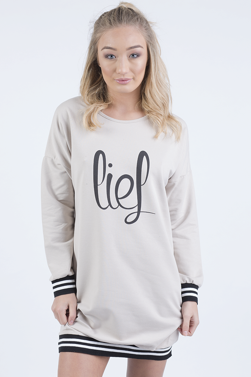 Beige Lies Slogan Jumper Dress - Ellie-Jumper