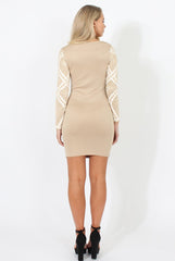 Beige Long Sleeve Bodycon Dress - Trudy-Dresses