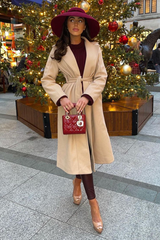 Beige Longline Belted Tailored Coat - Syma