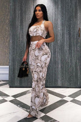 Beige Marble Halter Crop Trouser Co-ord - Delta-Co-ords
