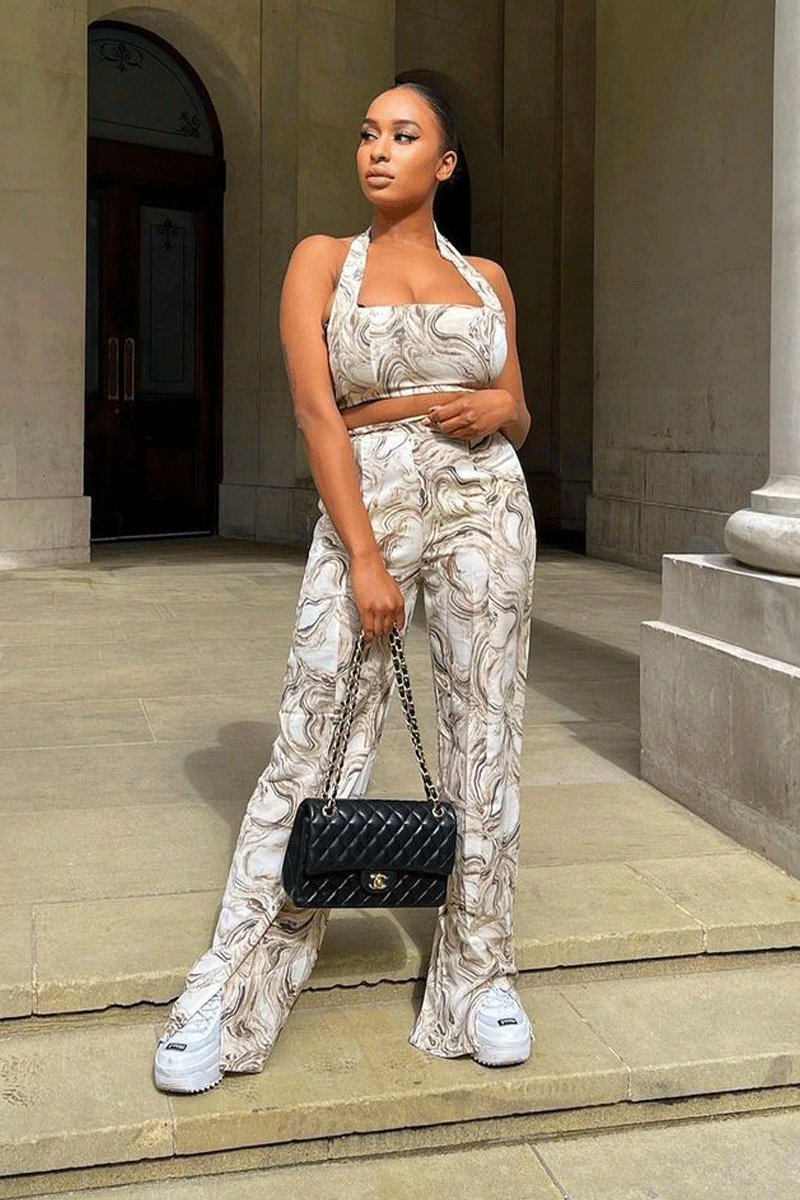 Beige Marble Halter Crop Trouser Co-ord - Delta-Co-ords