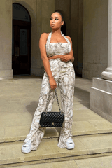 Beige Marble Halter Crop Trouser Co-ord - Delta-Co-ords