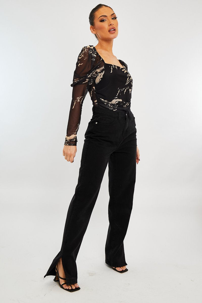 Beige Marble Puff Sleeve Bodysuit - Deana-Bodysuits