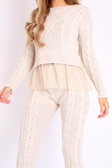 Beige Mesh Insert Jumper and Leggings Co-ord - Laurie-Co-ords