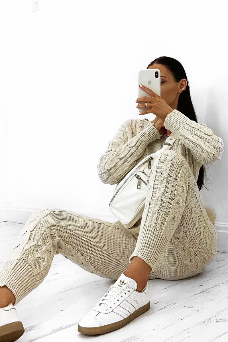 Beige Mesh Insert Jumper and Leggings Co-ord - Laurie-Co-ords