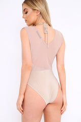Beige Mesh V-Plunge Bodysuit - Malie-Bodysuits