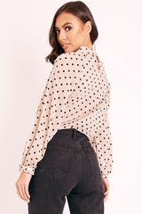 Beige Metallic Polka Pleated Front Blouse - Cabella-Blouse