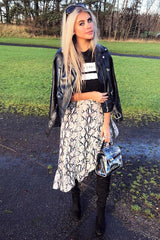 Beige Navy Snake Print Ruffle Midi Skirt - Dominique-Skirts