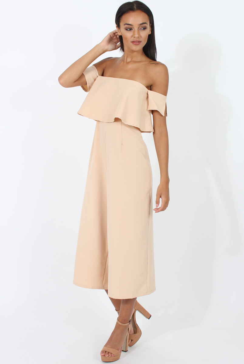 Beige Off The Shoulder Jumpsuit - Kyda-Jumpsuits