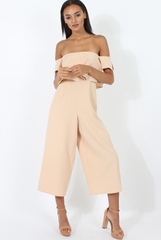 Beige Off The Shoulder Jumpsuit - Kyda-Jumpsuits