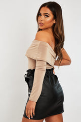 Beige One Sleeve Bardot Top - Kaely-Tops