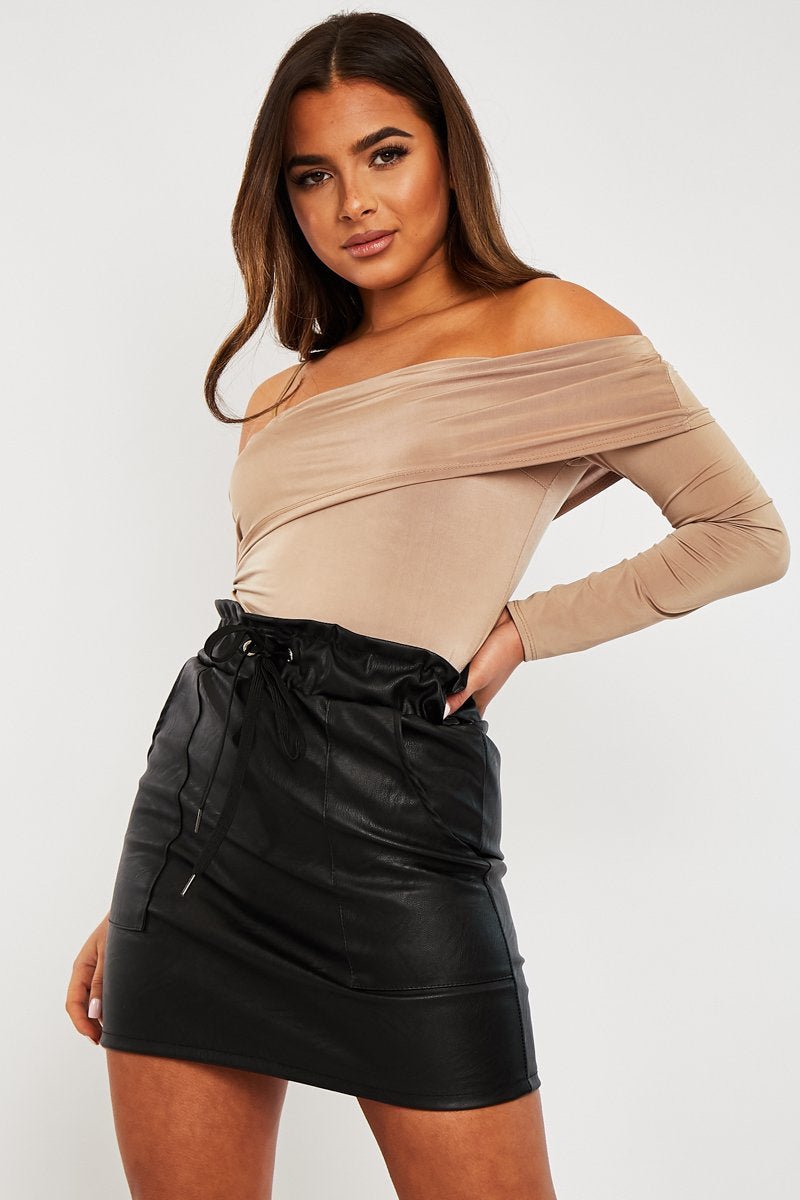 Beige One Sleeve Bardot Top - Kaely-Tops