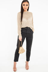 Beige Open Knit Backless Tie Back Jumper - Holdyn-Jumper